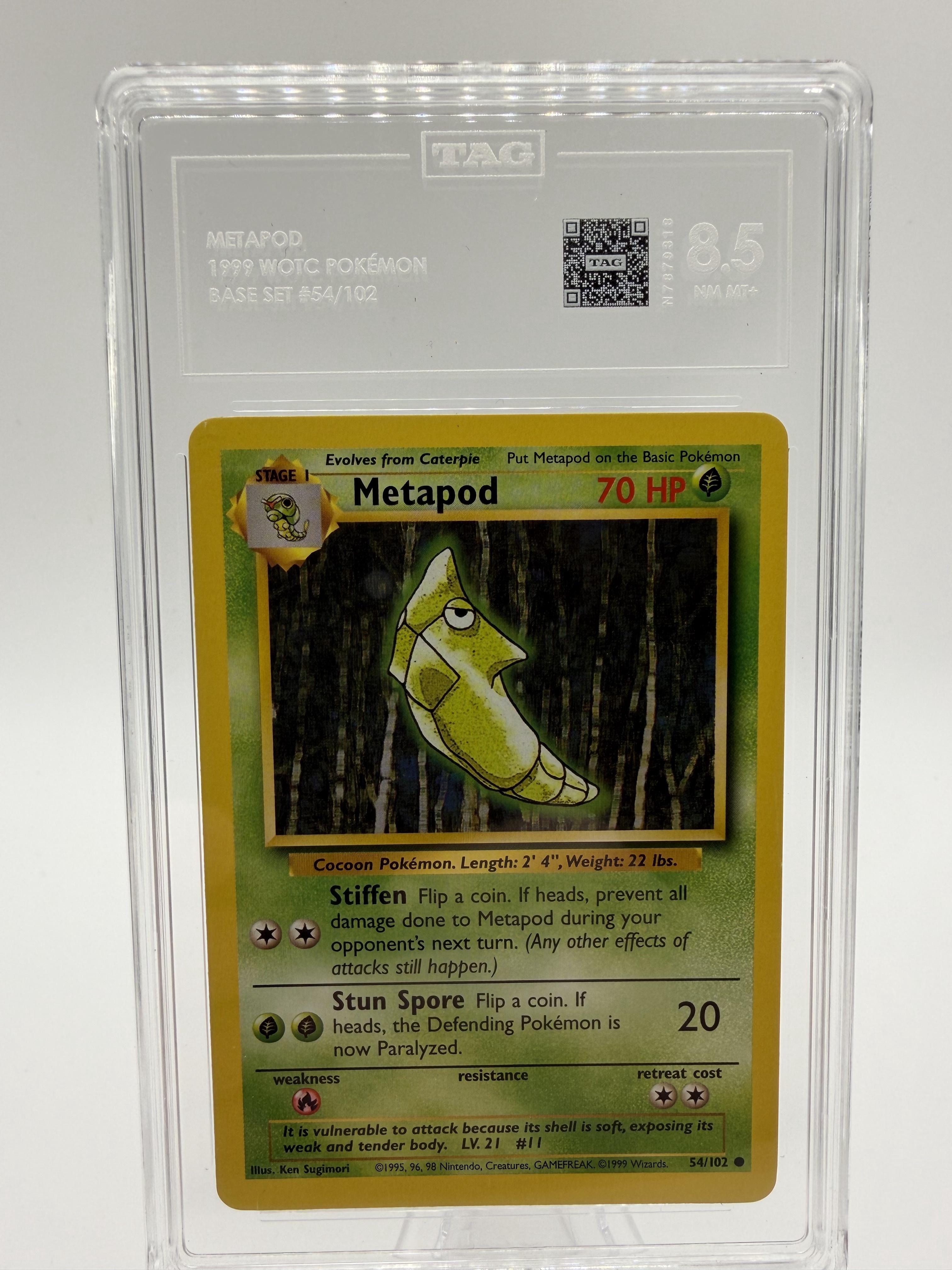 1999 Pokemon Base Set Metapod 54/102 TAG 8.5 NM/MT+ WOTC