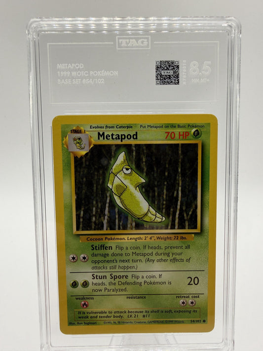 1999 Pokemon Base Set Metapod 54/102 TAG 8.5 NM/MT+ WOTC