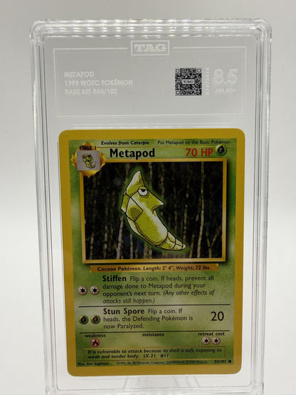 1999 Pokemon Base Set Metapod 54/102 TAG 8.5 NM/MT+ WOTC