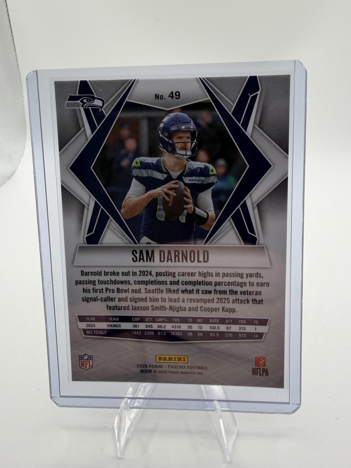 2025 Panini Phoenix Sam Darnold Silver Prizm #49 Seattle Seahawks QB Card