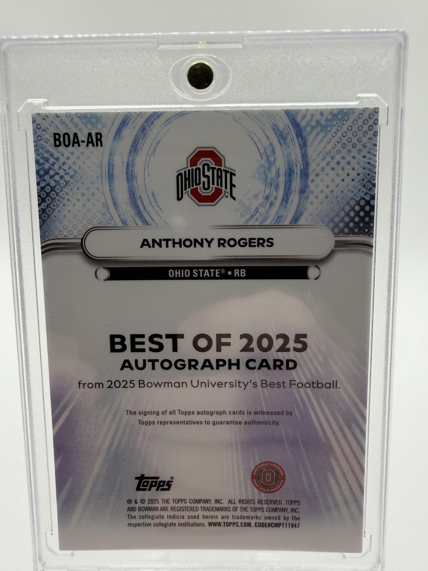 2025 Bowman University Anthony Rogers Green Refractor AUTO /99 Buckeyes Card