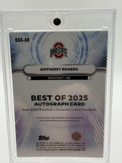 2025 Bowman University Anthony Rogers Green Refractor AUTO /99 Buckeyes Card