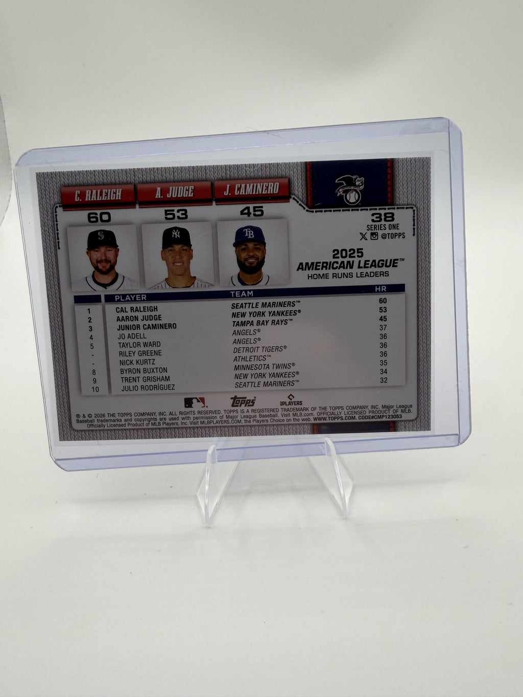 2026 Topps AL HR Leaders Aaron Judge Cal Raleigh Junior Caminero #38 Card foil