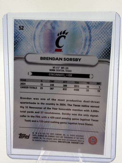 2025 Bowman University Best Brendan Sorsby Yellow Lazer Refractor Card #52