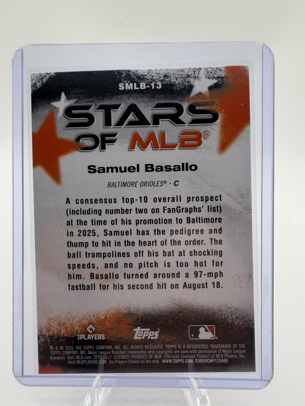 2026 Topps Stars of MLB Samuel Basallo Rookie RC Card #SMLB-13 Orioles
