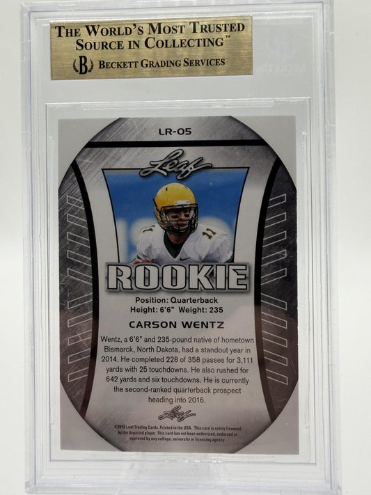2016 Leaf NSCC Exclusive Carson Wentz Red Rookie Card /5 BGS 9.5 Gem Mint Card