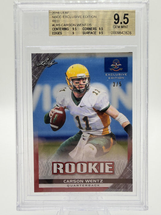 2016 Leaf NSCC Exclusive Carson Wentz Red Rookie Card /5 BGS 9.5 Gem Mint Card