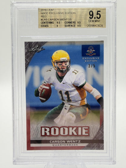 2016 Leaf NSCC Exclusive Carson Wentz Red Rookie Card /5 BGS 9.5 Gem Mint Card
