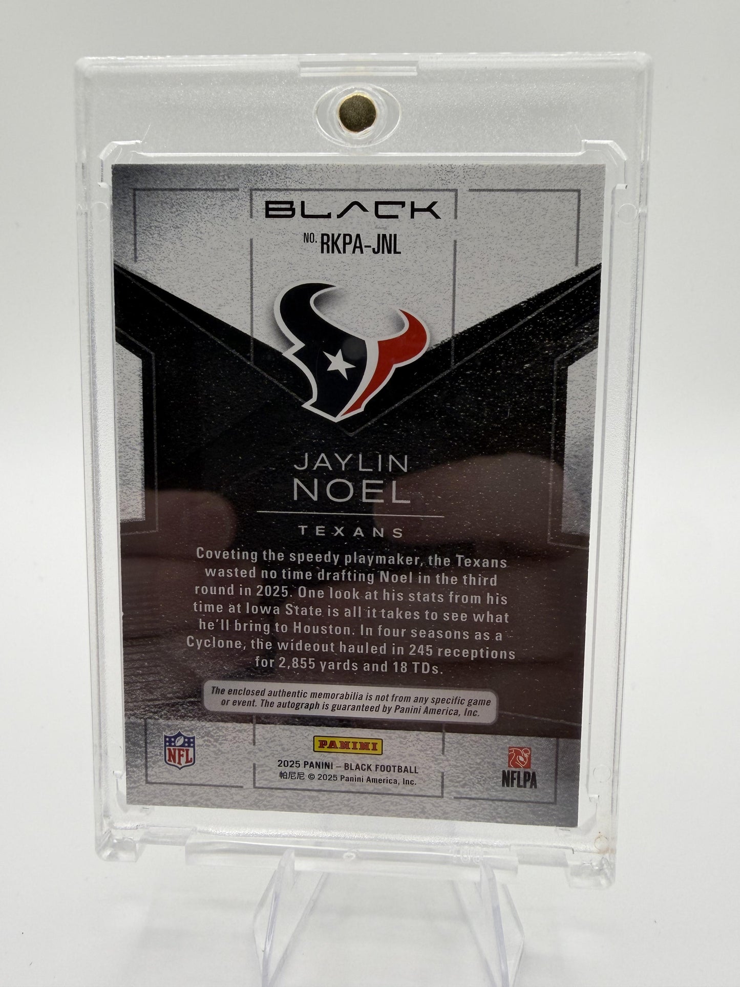 2025 Panini Black Jaylin Noel RPA Rookie Patch Auto /199 Texans RC Card