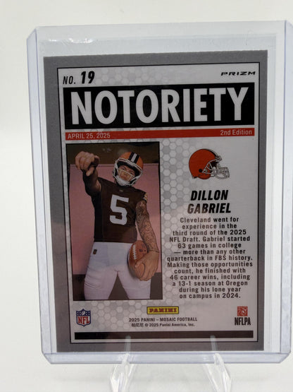 2025 Panini Mosaic Dillon Gabriel Notoriety Card #19 Green Prizm Rookie RC