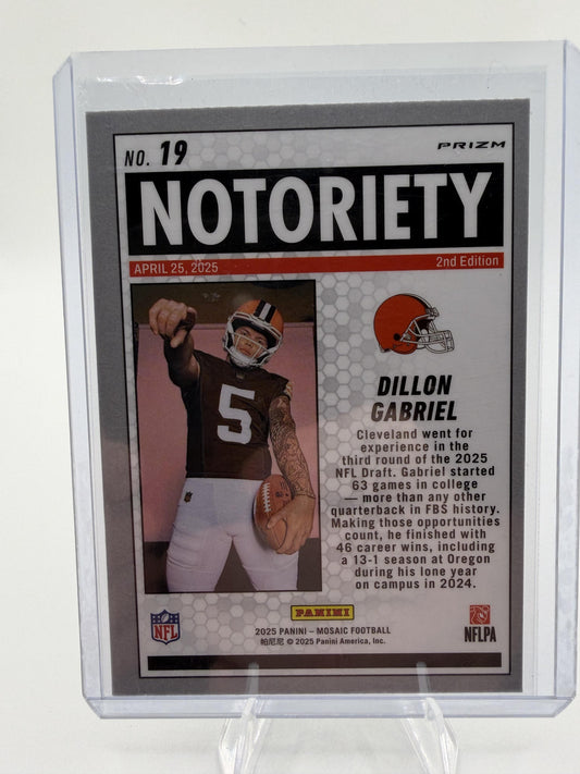 2025 Panini Mosaic Dillon Gabriel Notoriety Card #19 Green Prizm Rookie RC