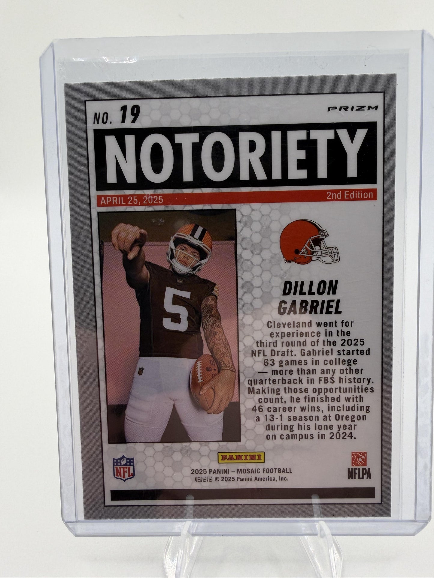 2025 Panini Mosaic Dillon Gabriel Notoriety Card #19 Green Prizm Rookie RC
