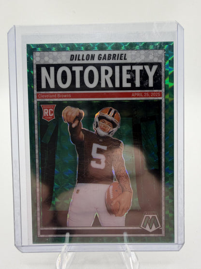 2025 Panini Mosaic Dillon Gabriel Notoriety Card #19 Green Prizm Rookie RC