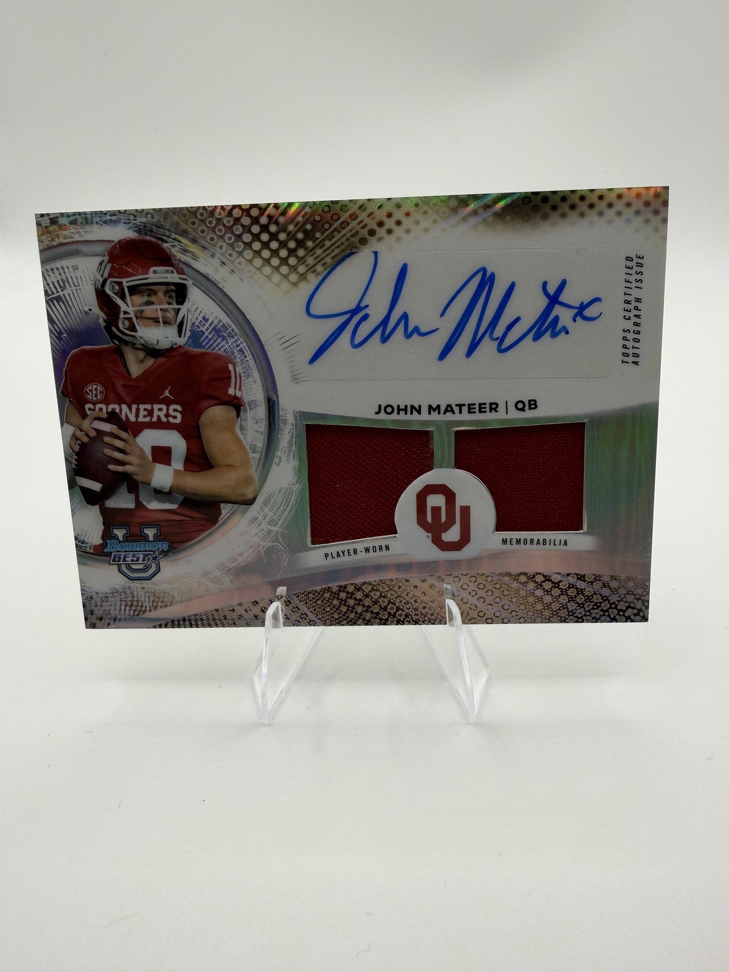 2025 Bowman University Best John Mateer Dual Relic Auto Card #DRA-JM Refractor