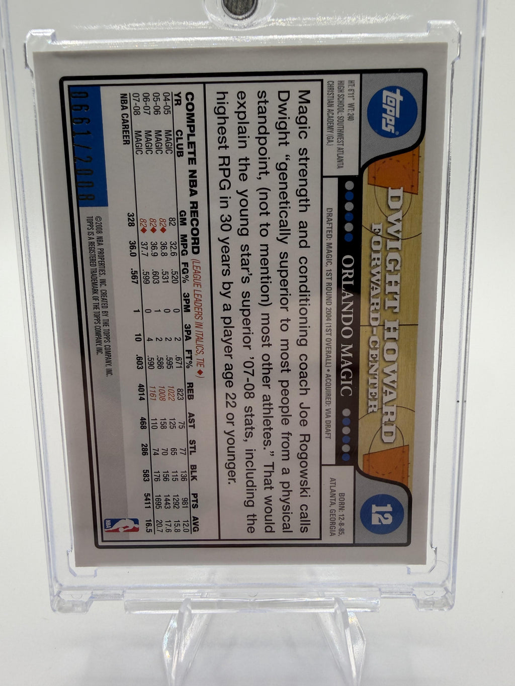 2008-09 Topps Dwight Howard Gold Border Card #12 /2008 Orlando Magic Parallel