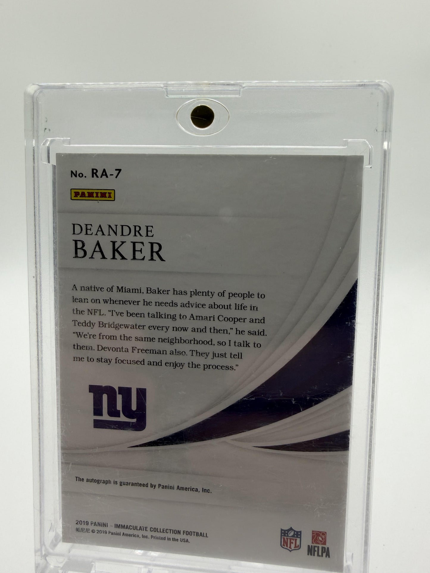 2019 Panini Immaculate Deandre Baker Rookie Patch Auto RPA /25 NY Giants Card