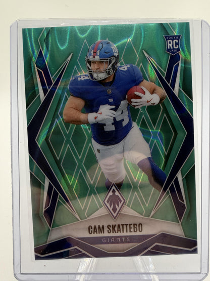 2025 Panini Phoenix Cam Skattebo Green Prizm RC Card /175 Giants #168 Rookie