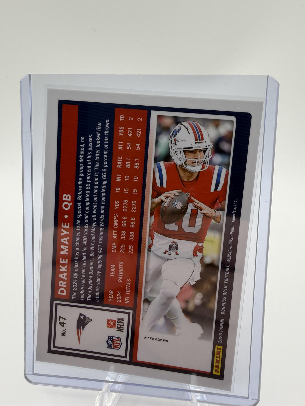 2025 Donruss Optic Drake Maye Rated Rookie Silver Holo Prizm Patriots Card