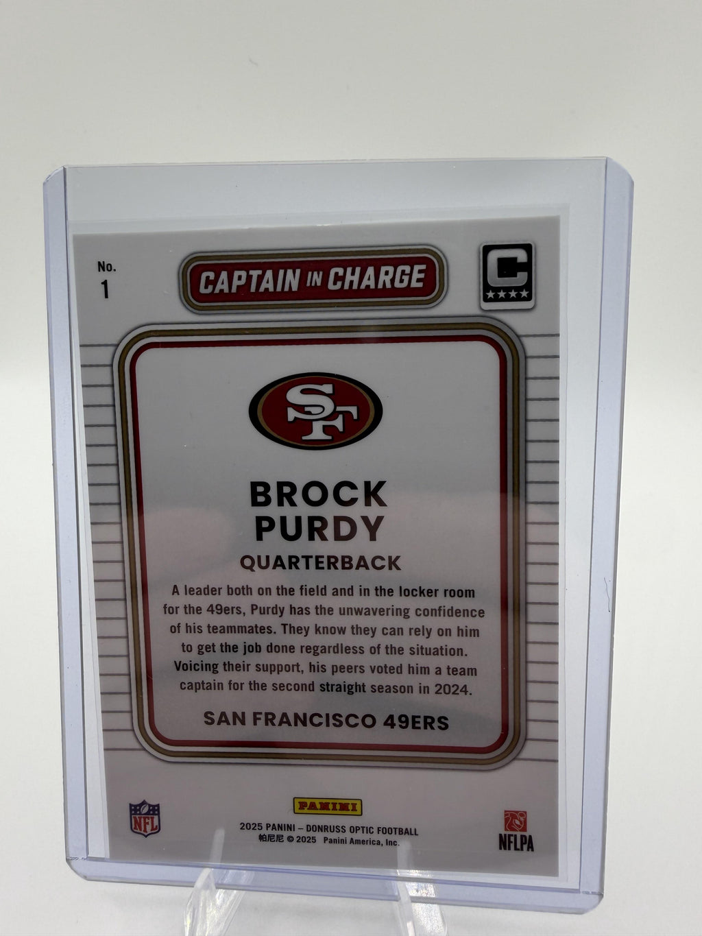 2025 Donruss Optic Brock Purdy Captain in Charge Insert SF 49ers Card #1