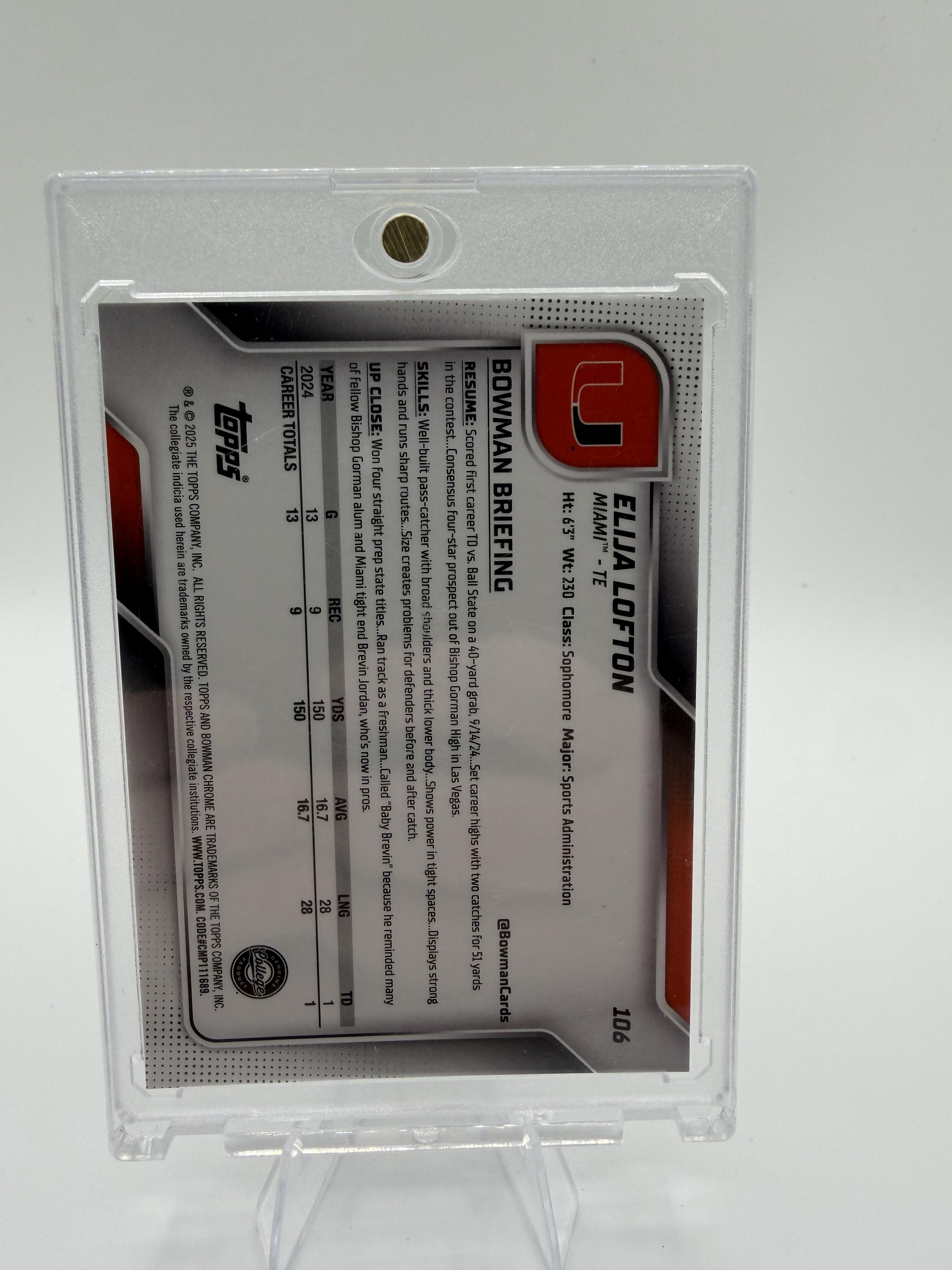 2025 Bowman Chrome Elija Lofton 1st Bowman Zig Zag Refractor /48 Miami Card