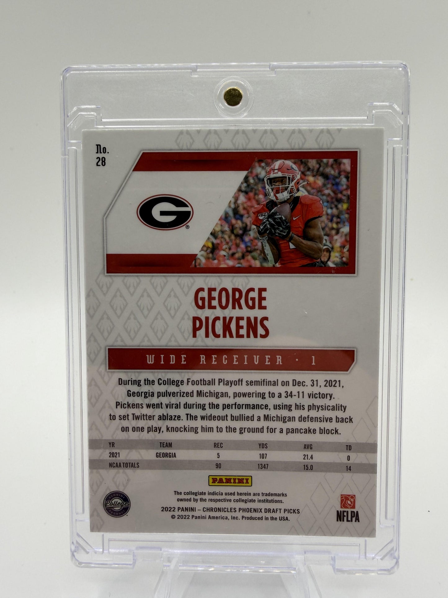 2022 Panini Phoenix George Pickens Rookie RC Card #28 Georgia Bulldogs