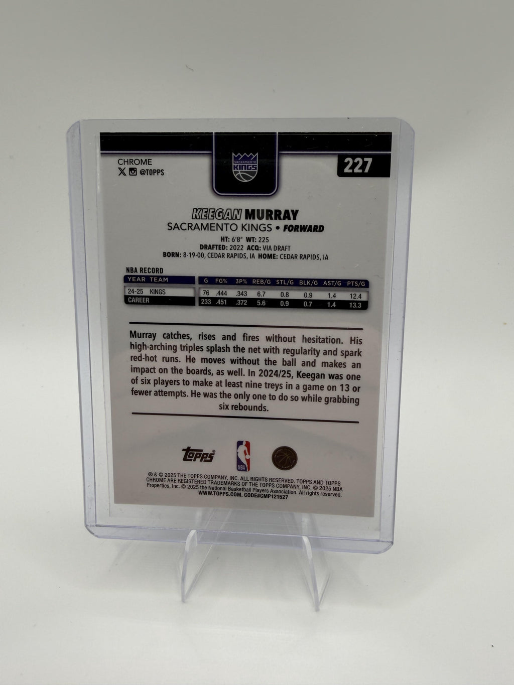 Keegan Murray 2025 Topps Chrome #227 Kings Basketball Card Red White Blue