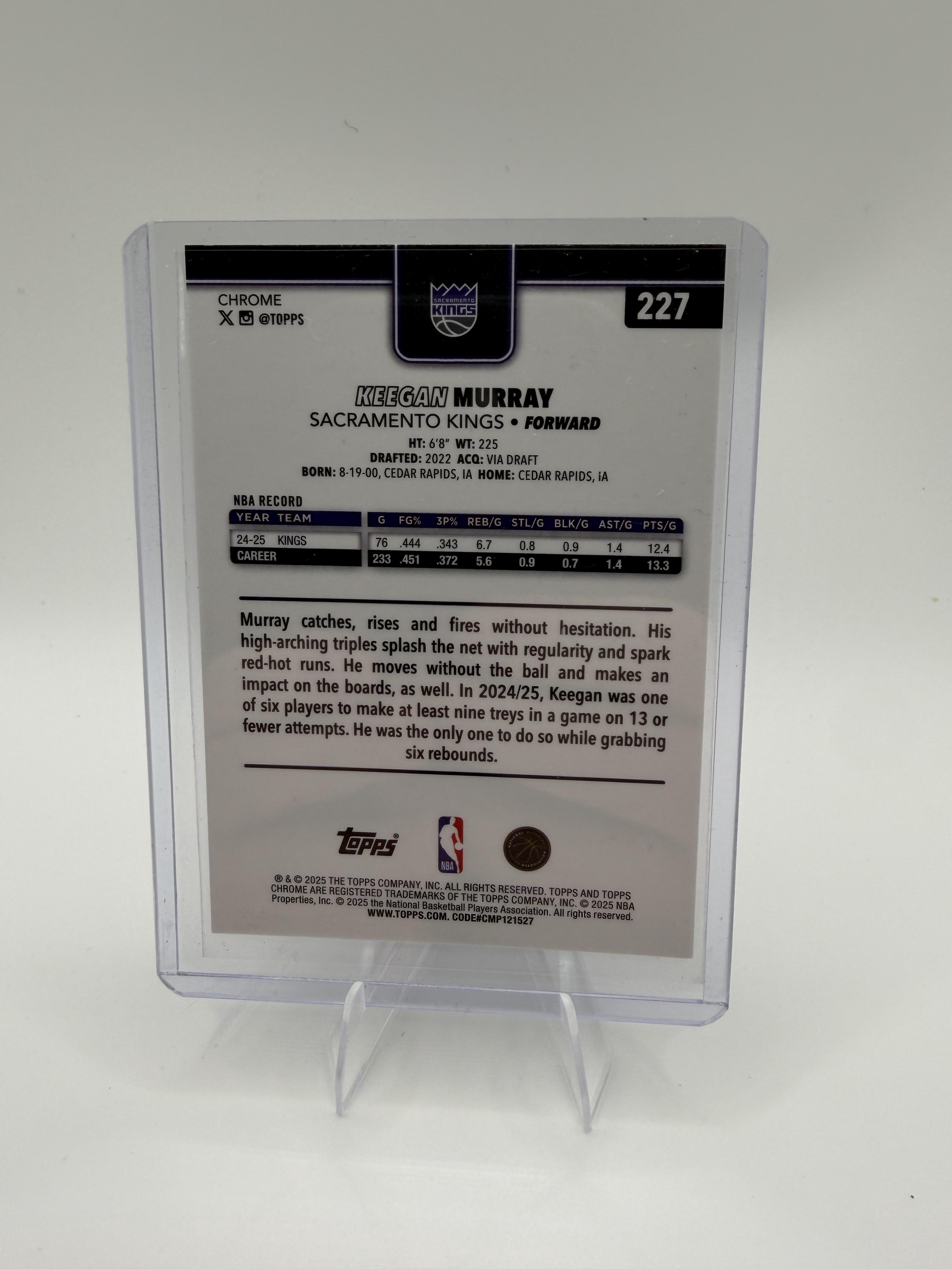 Keegan Murray 2025 Topps Chrome #227 Kings Basketball Card Red White Blue