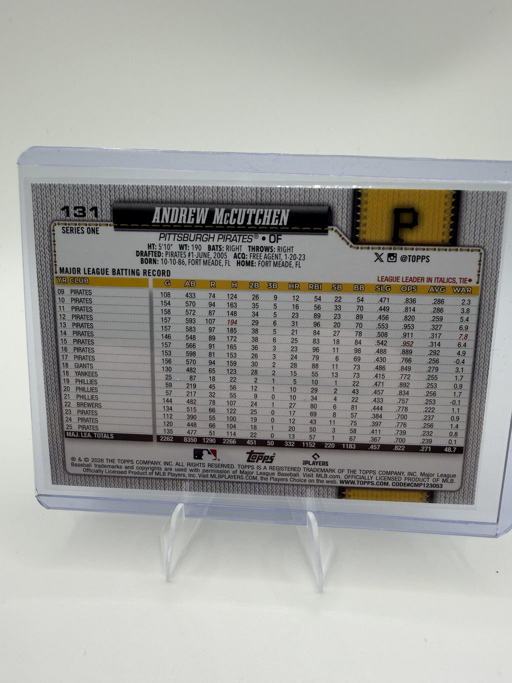 Andrew McCutchen 2026 Topps Series 1 #131 Silver Crackle Pirates Baseball Card