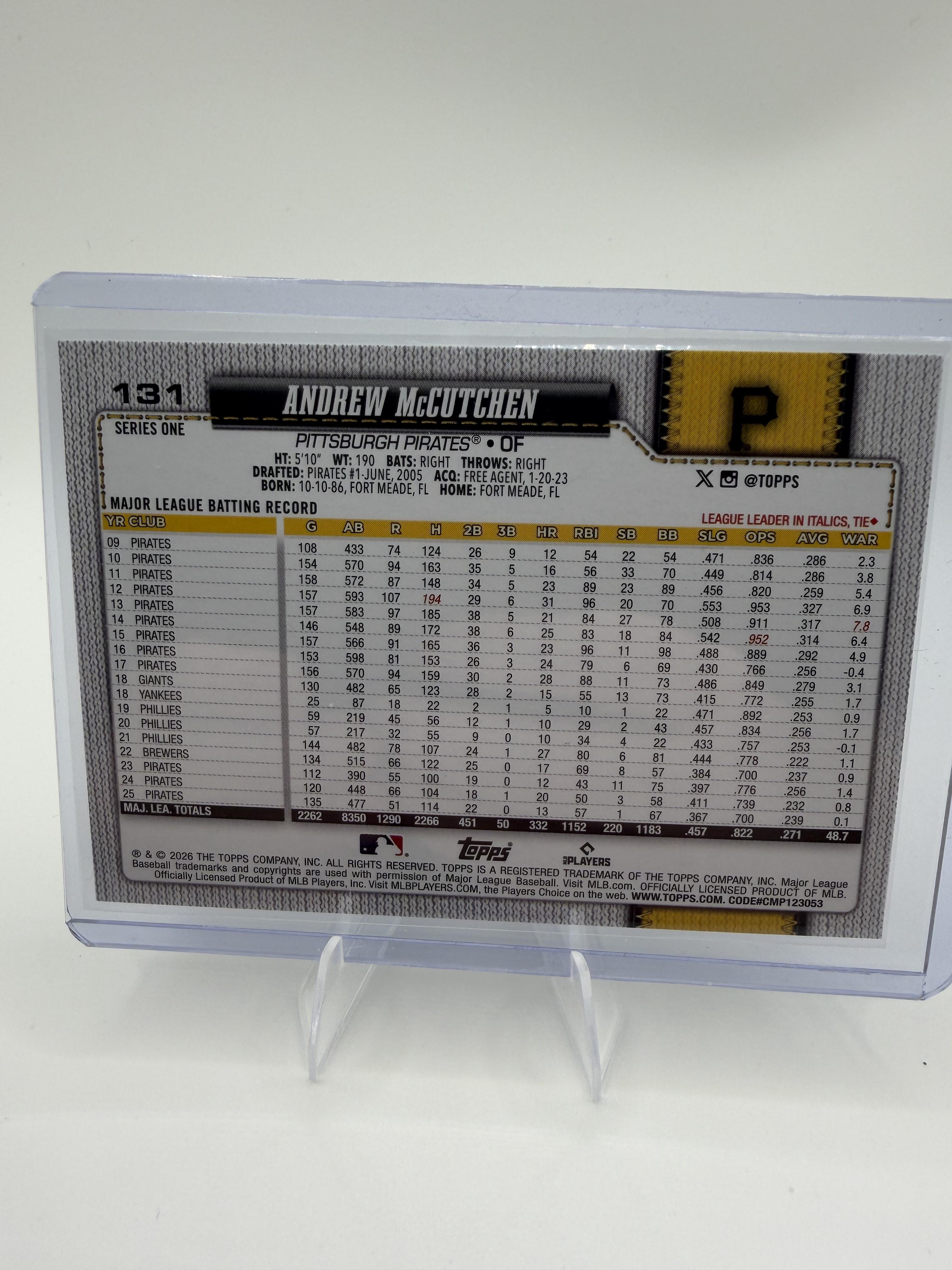 Andrew McCutchen 2026 Topps Series 1 #131 Silver Crackle Pirates Baseball Card