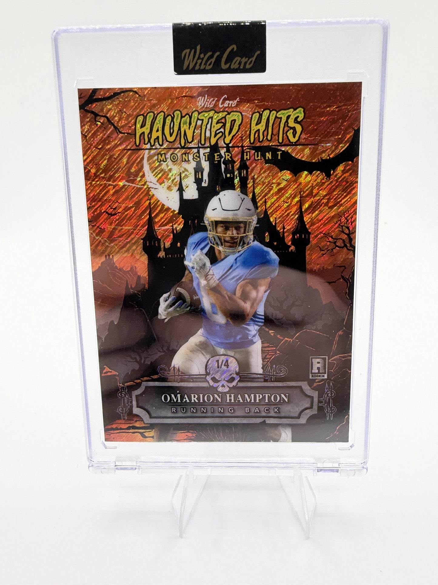 2025 Wild Card Haunted Hits Omarion Hampton #1/4 Rookie Monster Hunt Card RC