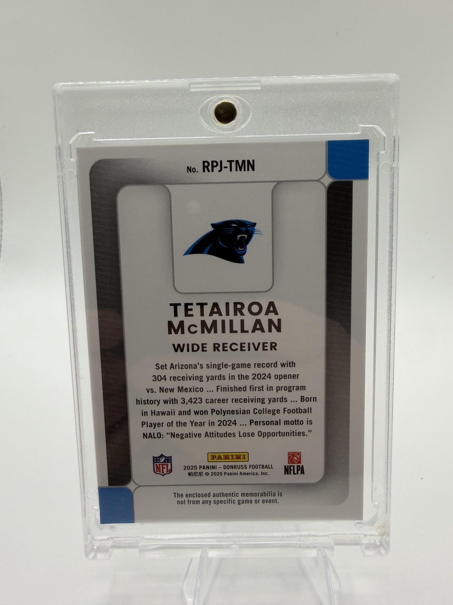 2025 Donruss Tetairoa McMillan Phenom Jersey RC #RPJ-TMN Panthers Card