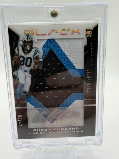 2021 Panini Black Chuba Hubbard Sizeable Signatures Patch Auto /50 Rookie Card