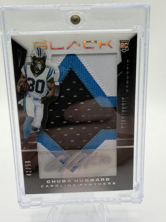 2021 Panini Black Chuba Hubbard Sizeable Signatures Patch Auto /50 Rookie Card