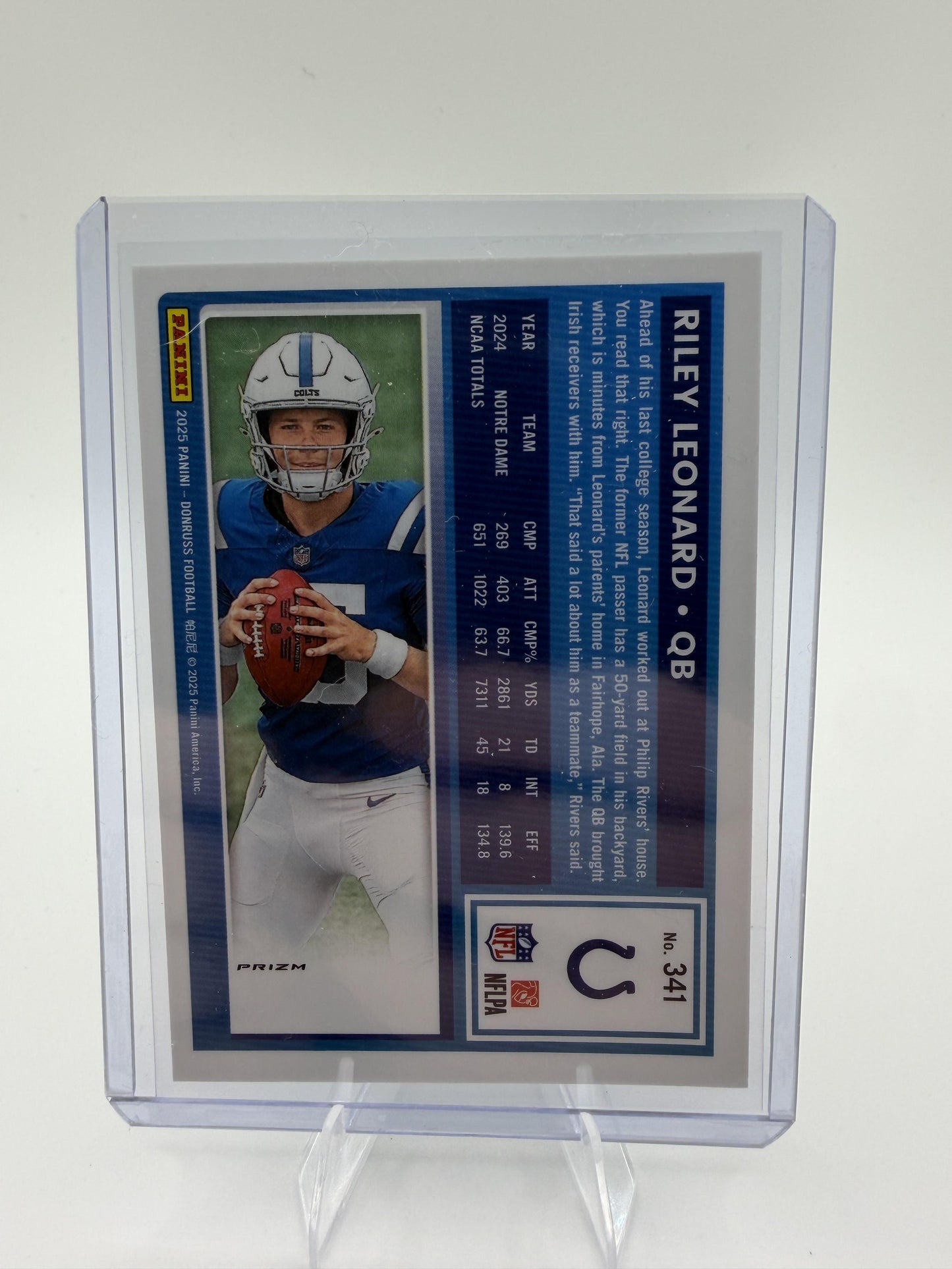 2025 Donruss Riley Leonard Rated Rookie Optic Preview Colts Card #341 Prizm