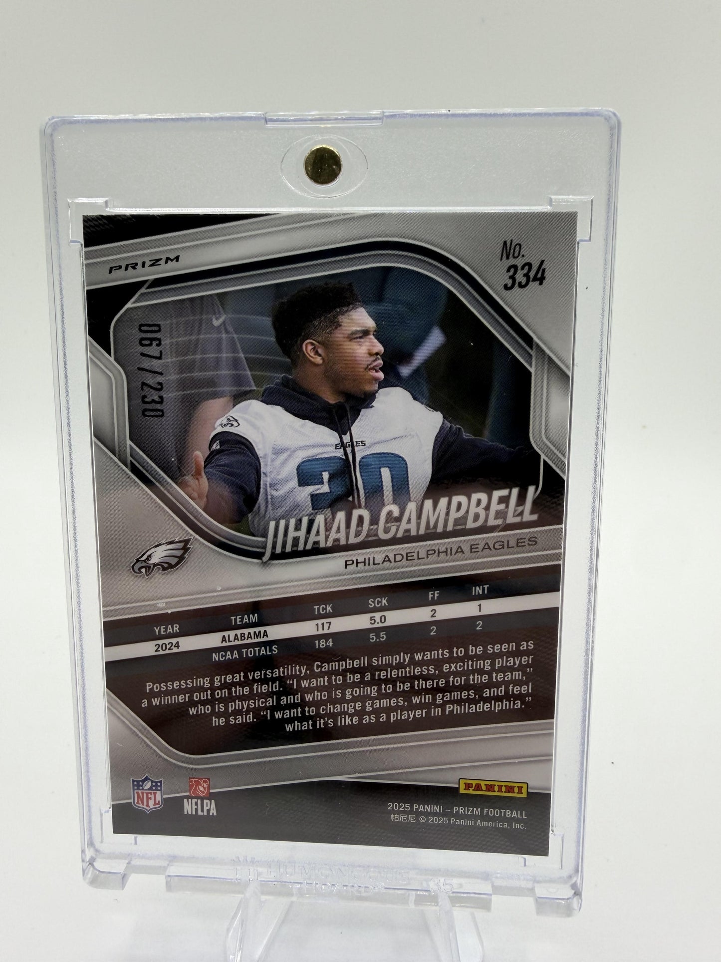 2024 Panini Prizm Jihaad Campbell Blue Shimmer #067/230 Rookie Card Eagles
