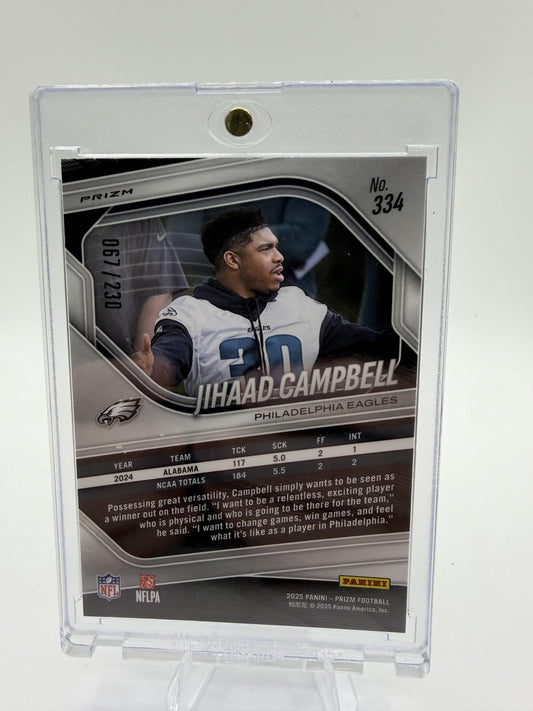 2024 Panini Prizm Jihaad Campbell Blue Shimmer #067/230 Rookie Card Eagles