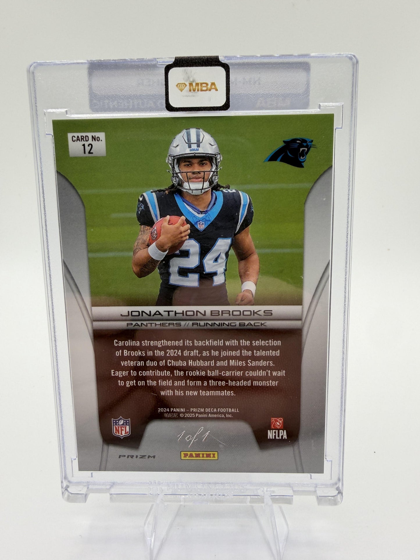2024 Panini Prizm Deca Brilliance Jonathon Brooks 1/1 Black Rookie Card 1 of 1