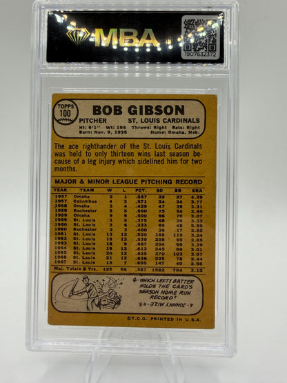 1968 Topps Bob Gibson #100 St. Louis Cardinals HOF Pitcher Card MBA 3 VG