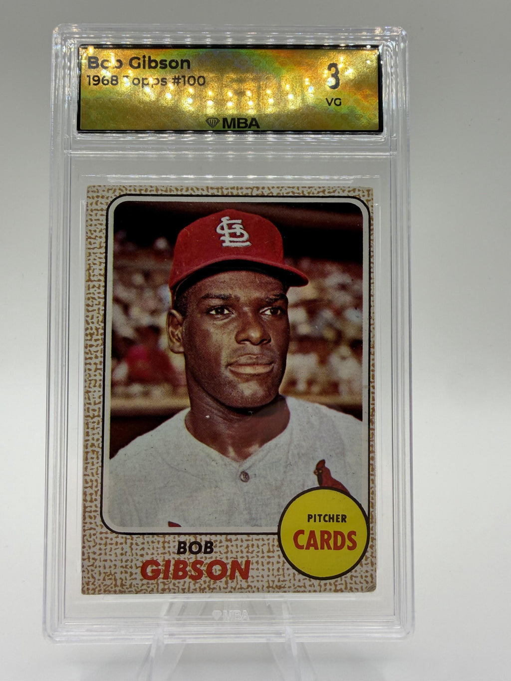 1968 Topps Bob Gibson #100 St. Louis Cardinals HOF Pitcher Card MBA 3 VG