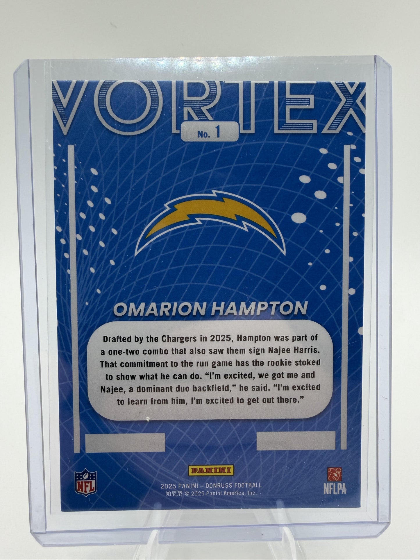 2025 Donruss Football Omarion Hampton Vortex Rookie Card #1 Chargers RC