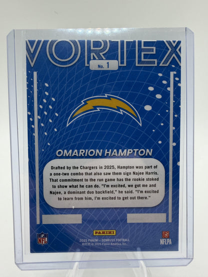2025 Donruss Football Omarion Hampton Vortex Rookie Card #1 Chargers RC