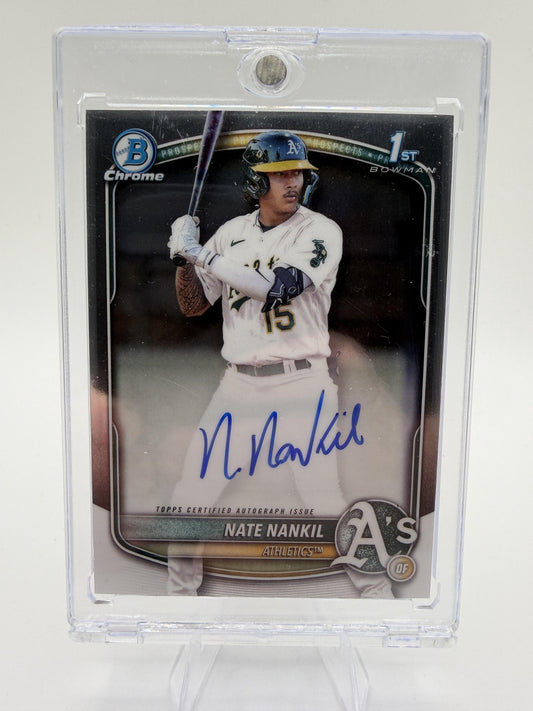 2025 Bowman Chrome Nate Nankil 1st Bowman Autograph A’s Prospect Card