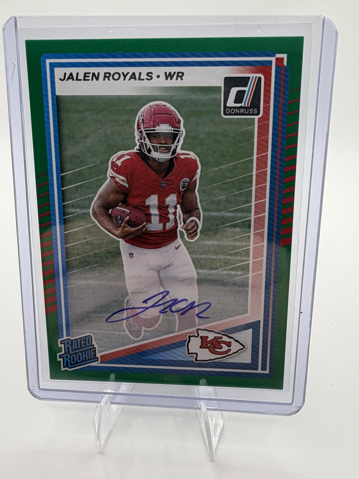 2025 Panini Donruss Jalen Royals Rated Rookie Green Auto Card #321 Chiefs