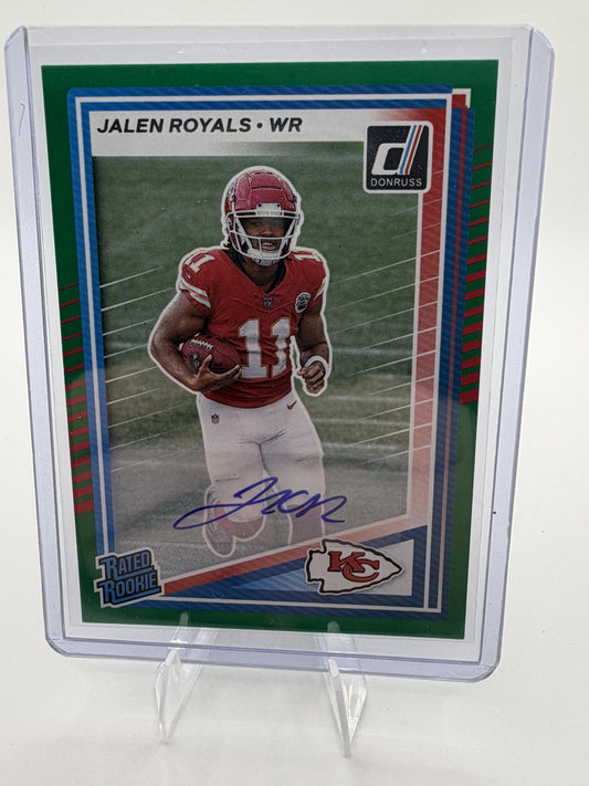 2025 Panini Donruss Jalen Royals Rated Rookie Green Auto Card #321 Chiefs