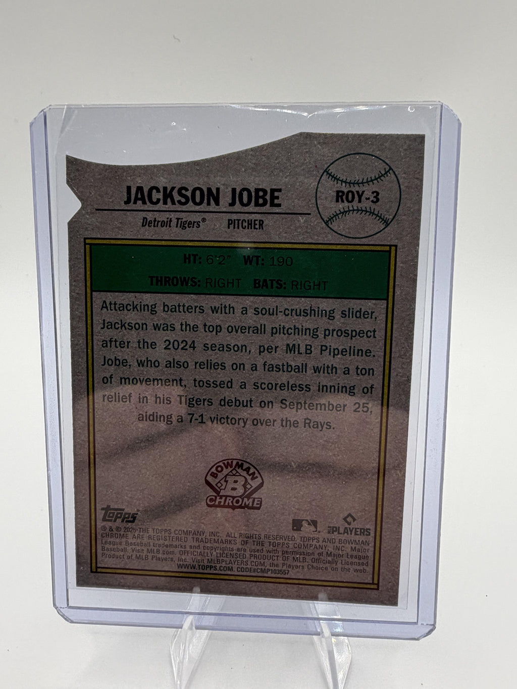 2025 Bowman Chrome Jackson Jobe Rookie of the Year Favorites RC Card ROY-3