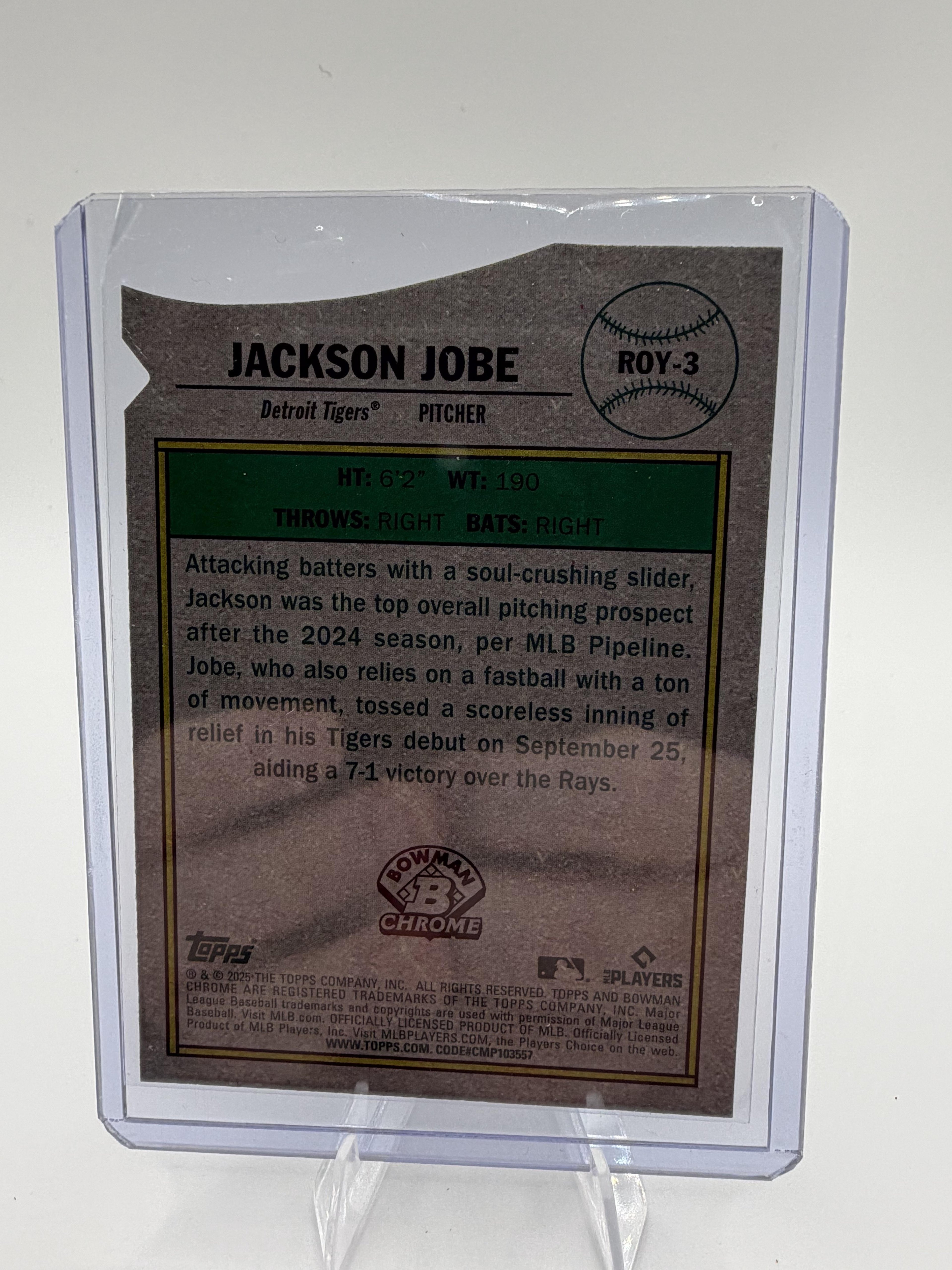 2025 Bowman Chrome Jackson Jobe Rookie of the Year Favorites RC Card ROY-3