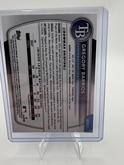 2025 Bowman Chrome Gregory Barrios 1st Bowman Card #BCP-7 Tampa Bay Rays