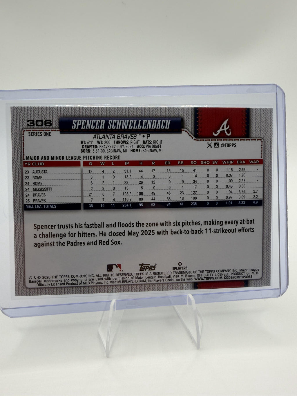 2026 Topps Series 1 Spencer Schwellenbach Diamante Foil #306 Card Braves