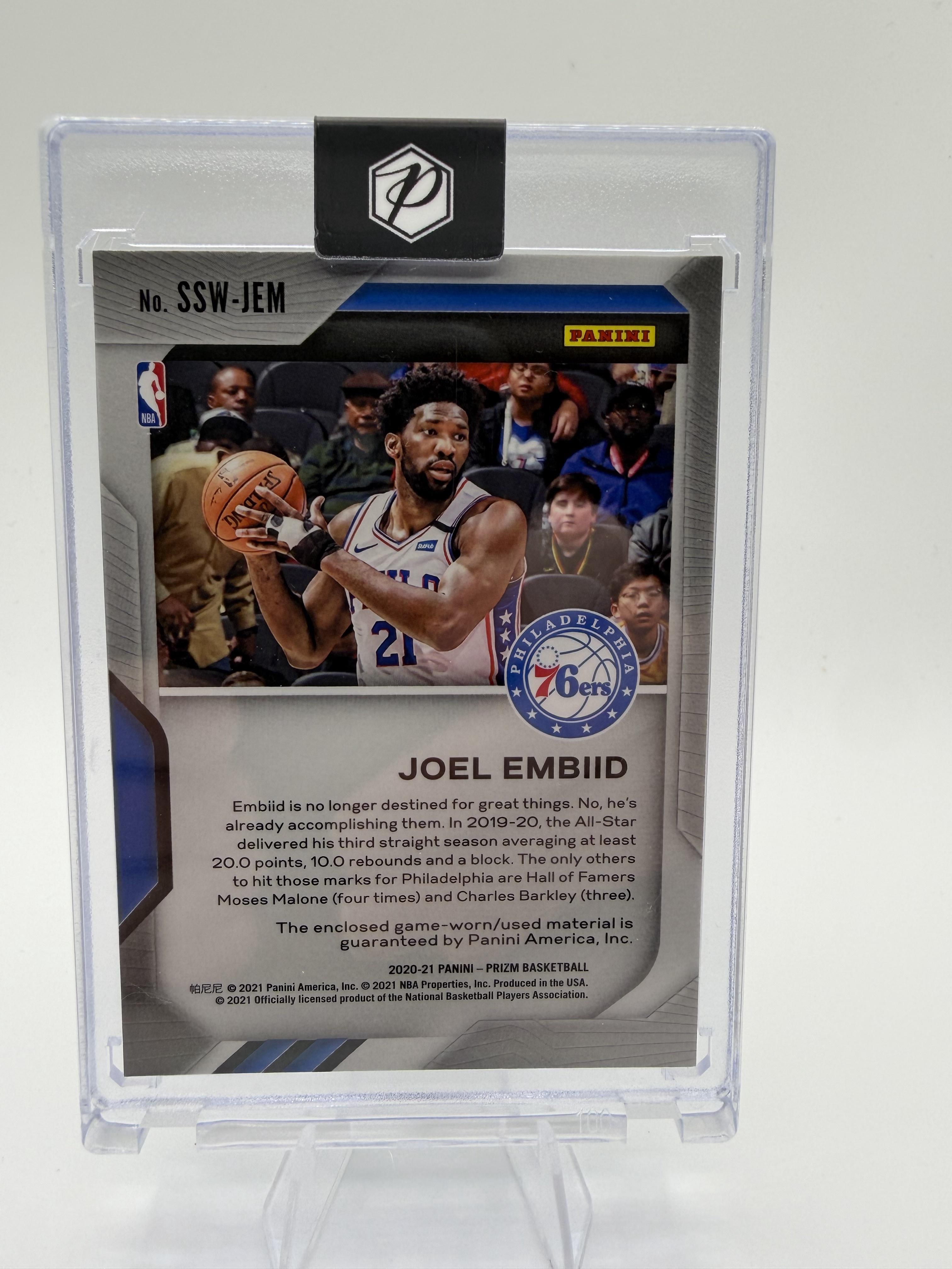 2020 Panini Prizm Joel Embiid Sensational Swatches Jersey Card #SSW-JEM 76ers