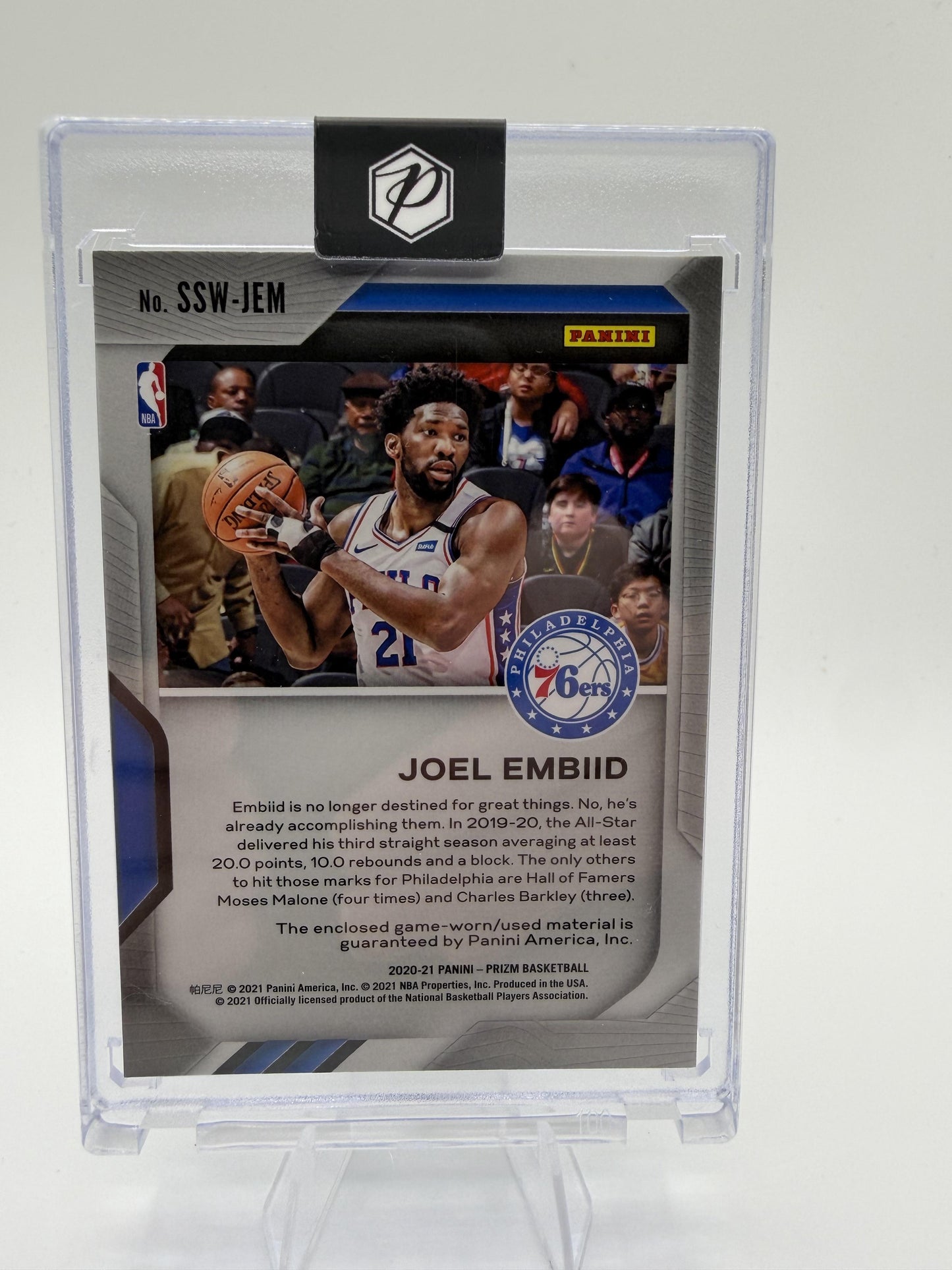 2020 Panini Prizm Joel Embiid Sensational Swatches Jersey Card #SSW-JEM 76ers
